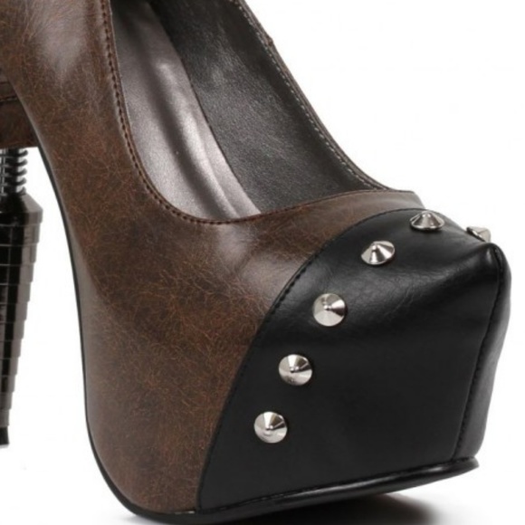 Napier Brown Steampunk Spiked Platform Pumps - Picture 3 of 4